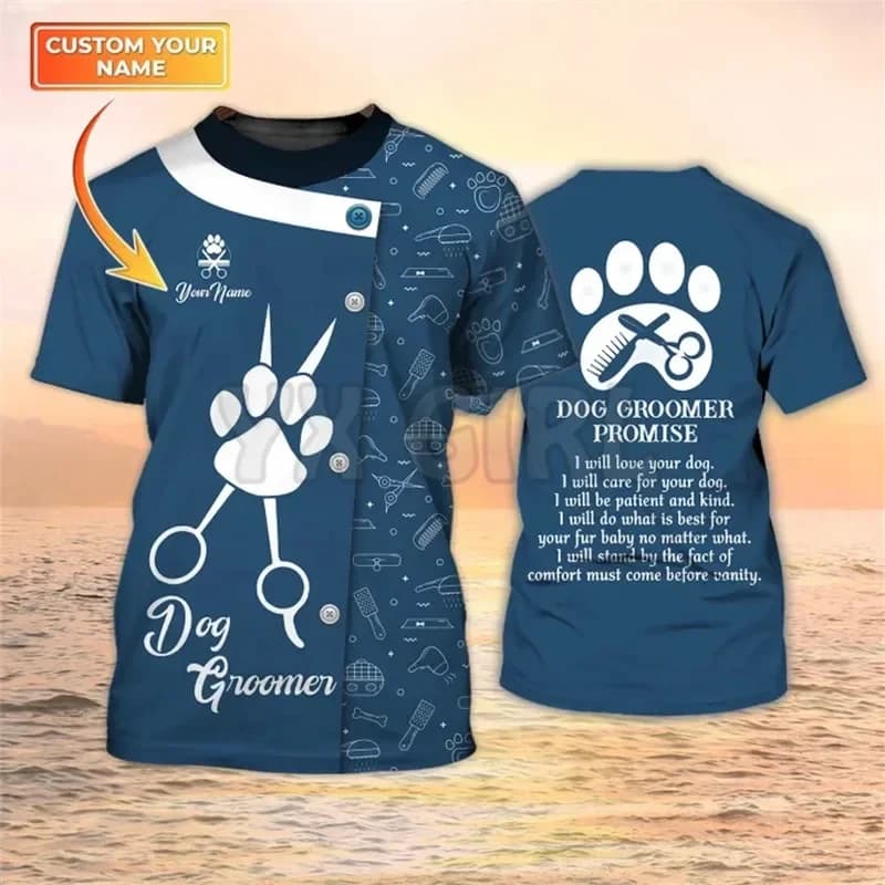 Summer Dog Groomer Promise 3D T-shirt Grooming Custom Shirts Pet Salon Uniform Dog Groomer Shirts