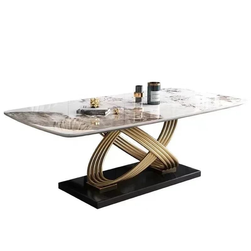 l # For luxury high-end stainless steel marble rock plate table table and chair set restaurant furniture