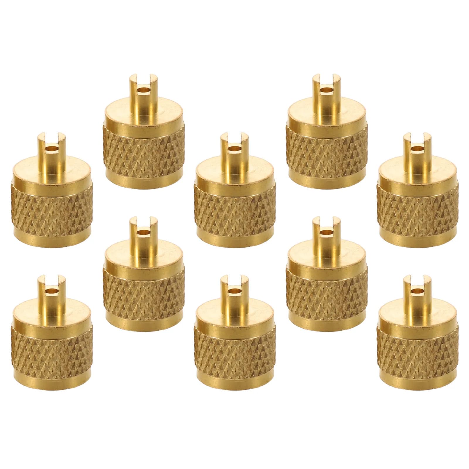 10Pcs SAE Access Valve Caps 1/4 Inch Copper Valve Core Remover AC Refrigerant Charging Bonnet for Refrigeration Flare System