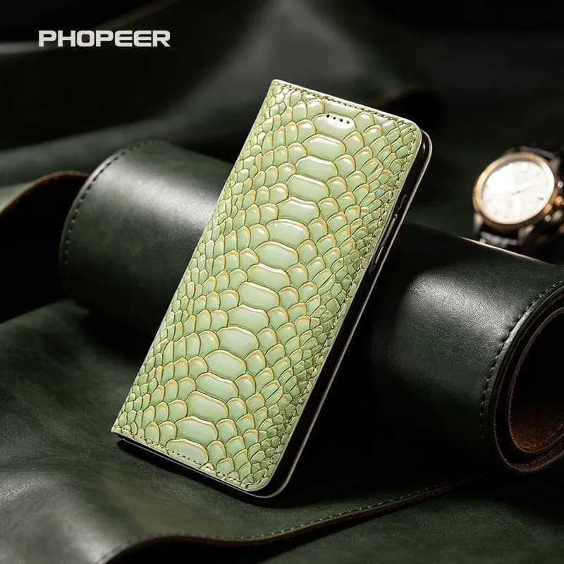 Luxury Genuine Leather Case for Oneplus 15 14 13 12 11 10 T R Pro Python-patterned PU leather phone case