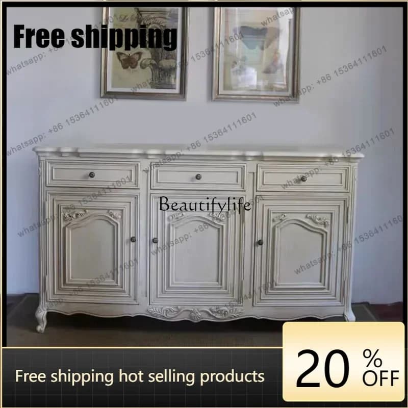 LX American Retro Complete Light Luxury Oak Dining Side Cabinet Household Home Design Carved Side Cabinet
