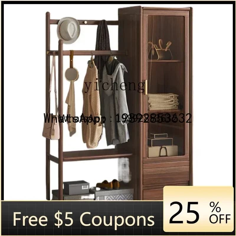 GZ    new Chinese solid wood coat rack multi-functional floor rack household bedroom wardrobe hanging clothes rack
