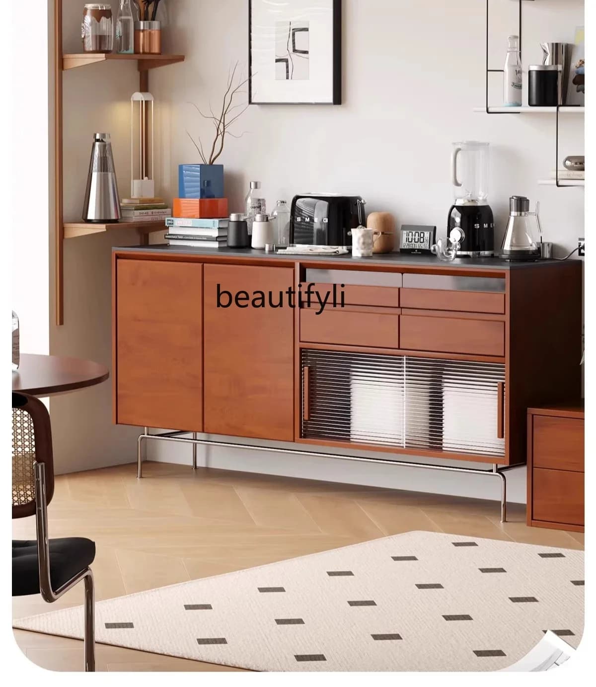X Vintage Style Solid Wood Sideboard Rock Slab Storage Cabinet Storage Small Apartment Tea Water Kitchen Cabinet
