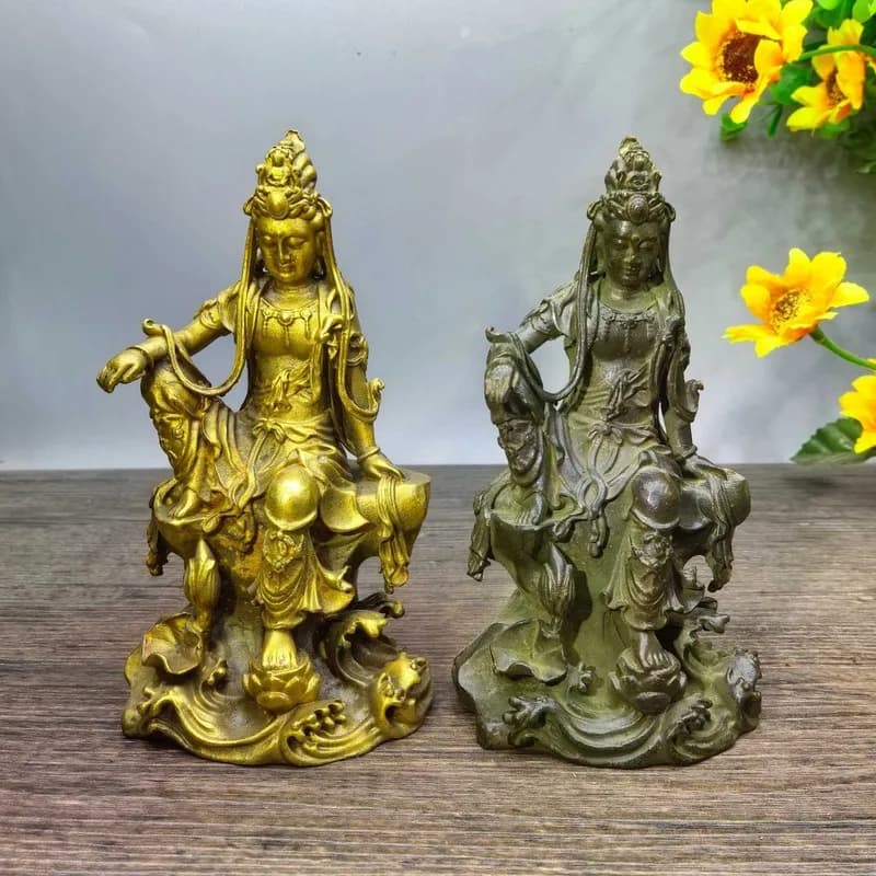 Alloy Buddha Statue Collection: Zizai Guanyin Home Desktop Decorative Craft Ornament Sitting Guanyin Buddha Statue