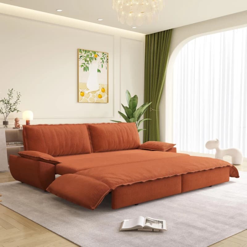 73.2 Queen pull-out sofa bed, 3-in-1 convertible sofa bed, multi-function corduroy double sofa bed, orange