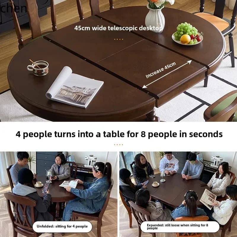 y8- solid wood folding oval dining table retractable square and round dual-purpose dining table
