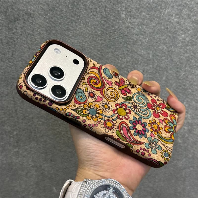 Vintage Swirl Flower Print PU Leather Magnetic Case For iPhone 17 Pro Max For Magsafe Colorful Floral Shockproof Hard Cover