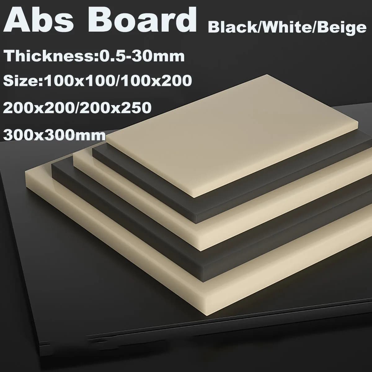 White Black Beige ABS Plastic Sheets Plates CNC Machining Plastic Materials Thick 1/2/3/4/5/6/8/10/12/15/20/25/30/35/40mm