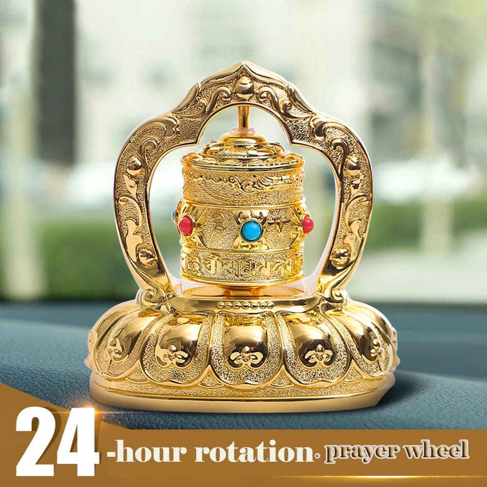 In-Vehicle Solar Prayer Wheel, Solar Energy/Battery Dual Mode Drive, Electric Prayer Wheel, Car Center Console Ornaments