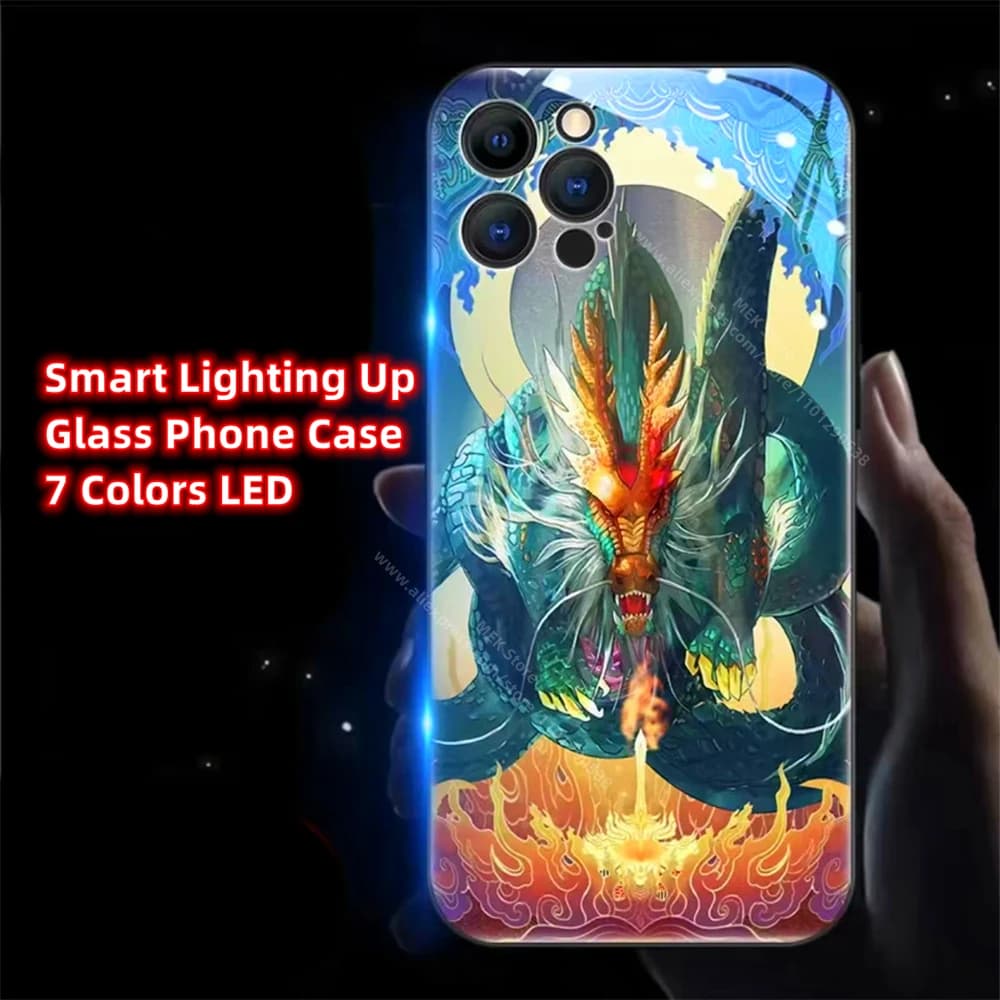 So Cool Lucky Green Dragon Led Light Phone Case Call Flash Glitter Cover For iPhone Air 17 16 E 15 14 13 12 11 Pro Max XR X Plus