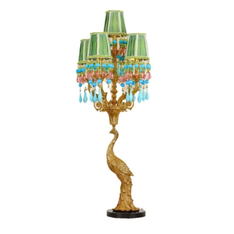 French villa all-copper table lamp, European-style living room creative peacock luxury romantic hotel study LED lamp