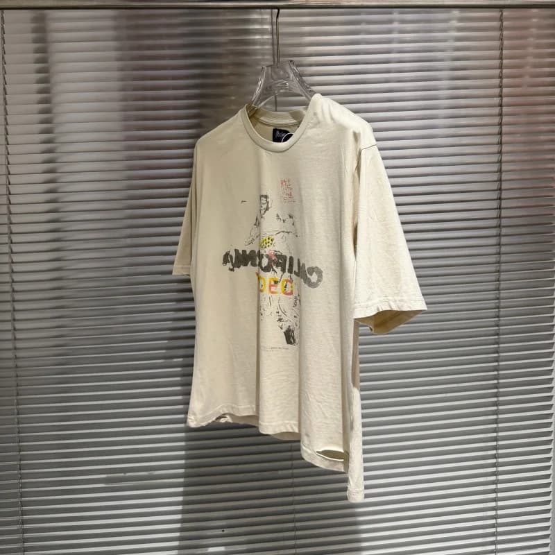 Play 26SS Premium Vintage Motorcycle Print Rhinestone Short-Sleeve Distressed Washed Summer Crew Neck T-Shirt with Tag