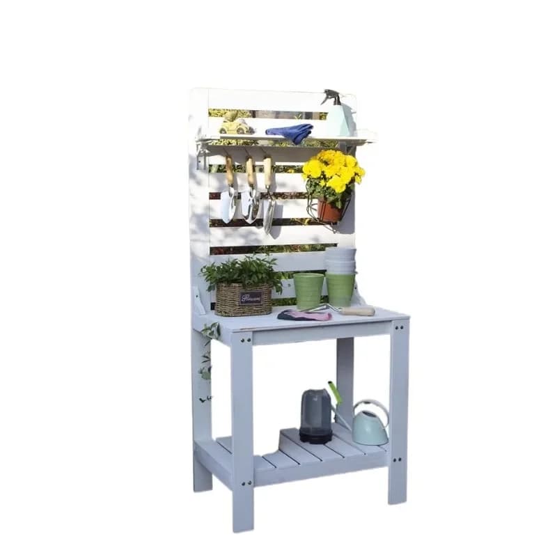 Outdoor planting workbench Solid wood succulent floral tool storage shelf Balcony gardening table Operating table
