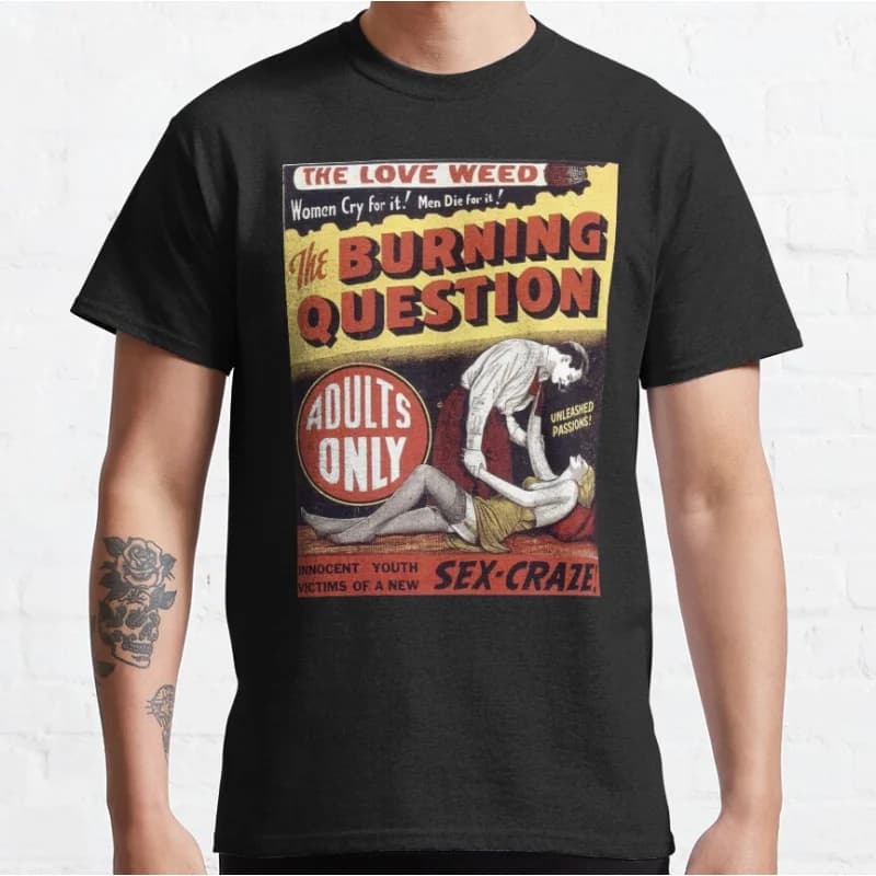 The Burning Question 80s vintage movie Pulp fiction Short-sleeve crewneck T-shirt for men large size Adult Tops S-6xl
