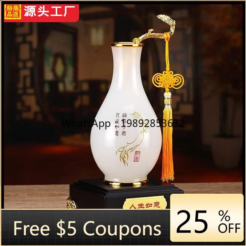 LYY Glass Vase Ornament Life Success Chinese Style Home Living Room Study Entrance Decoration Enamel Craft Gift