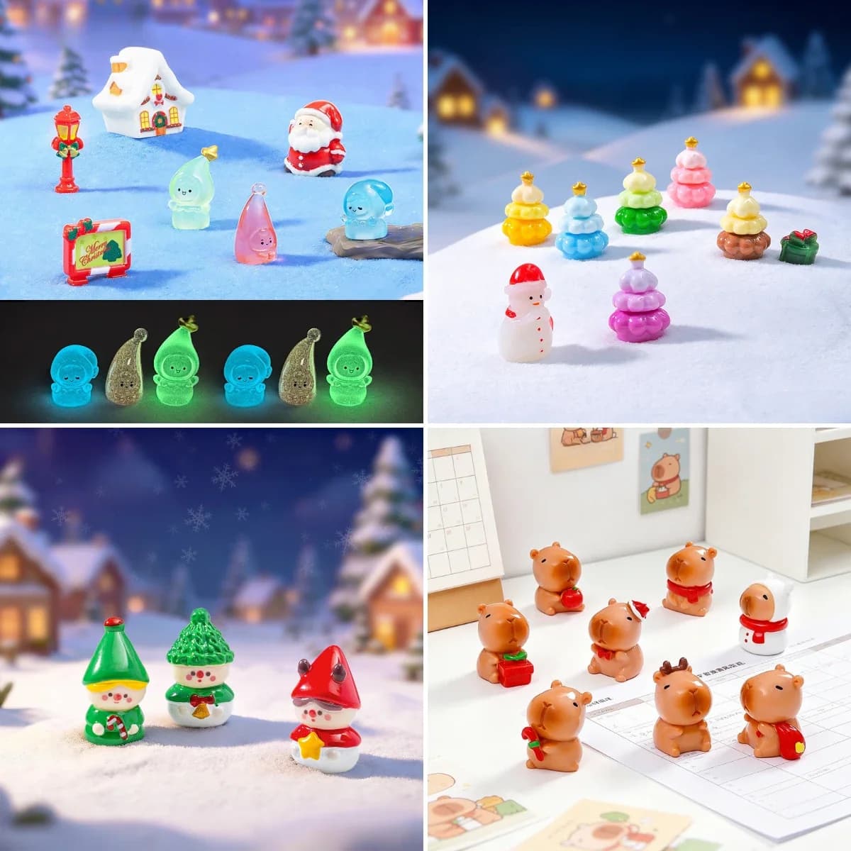 100pcs Wholesale Mini 3D Resin Capybara Christmas Tree Doll DIY Accessories for Jewelry Desktop Dollhouse Ornament