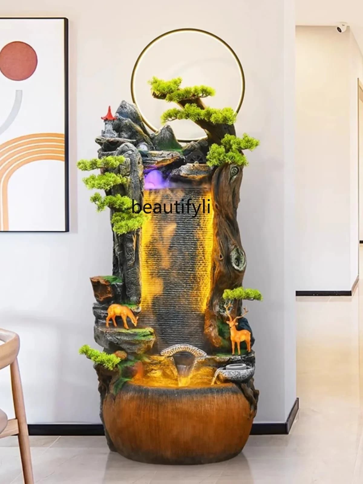 Light luxury, ornament living room entrance office, small water curtain wall high-end decorative fish tank floor landscaping