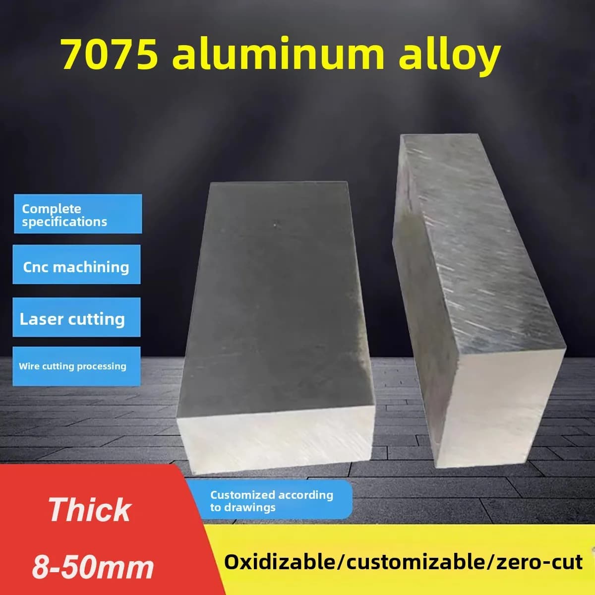 7075 Solid Aluminum Plate Blank, 8‑50mm Thickness, Various Dimensions for CNC Machining Projects