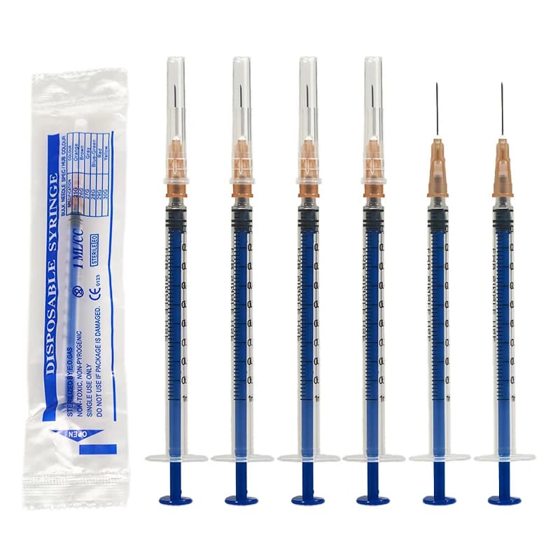 100Pcs Blue Disposable 1ml/cc Syringe With Needle 26G 5/8inch Sterile individually Packed for Industry Dispensing ,Pets, Animal