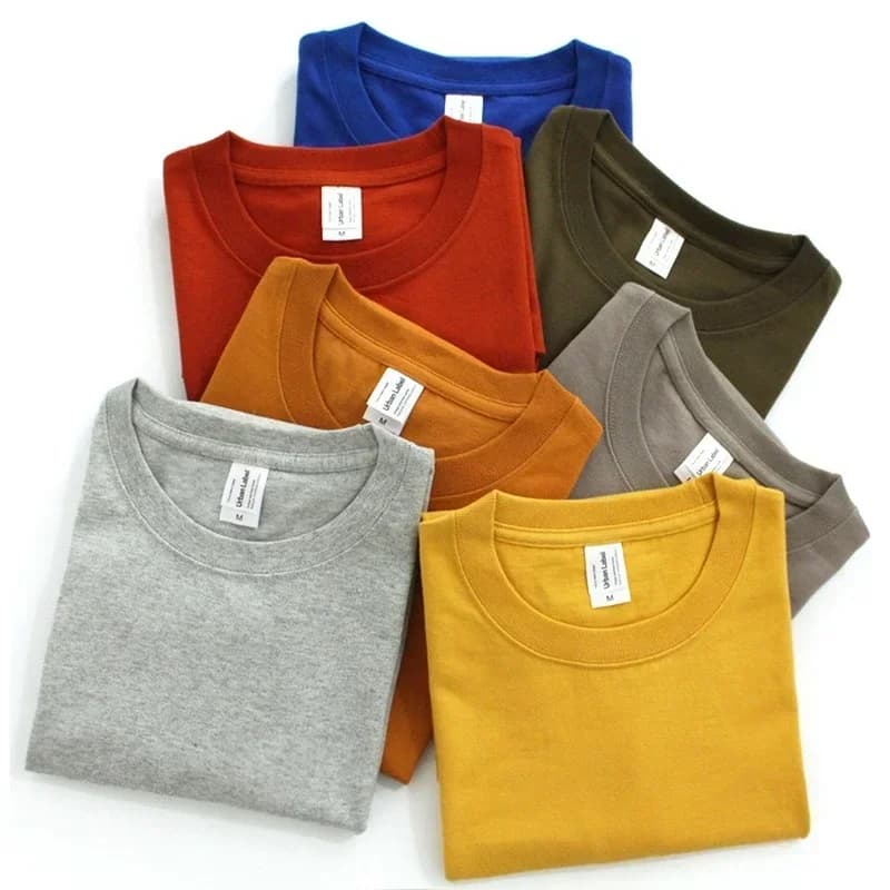 265g Japanese Cotton Thick Heavy Solid Seamless Woven Round Neck Short Sleeve T-shirt Men Women Breathable Tshirts Top Tees