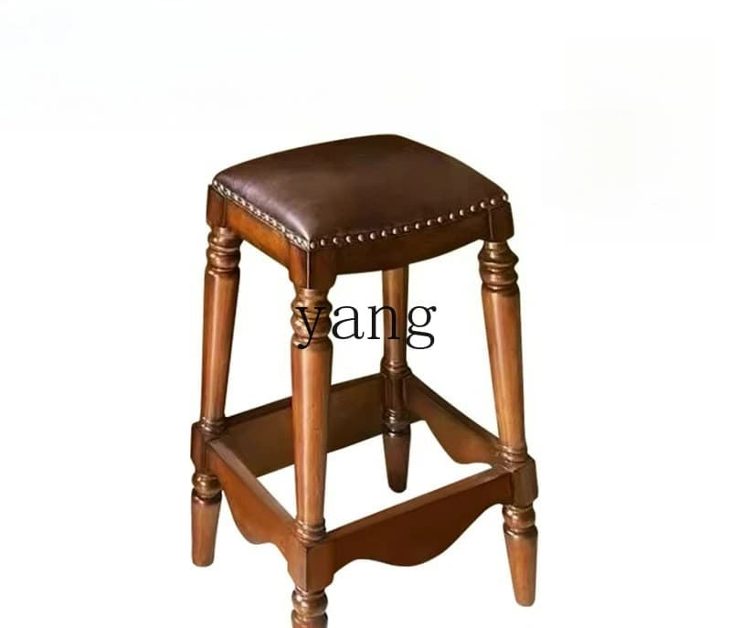 LTT American all-solid wood bar chair European retro home bar stool high stool