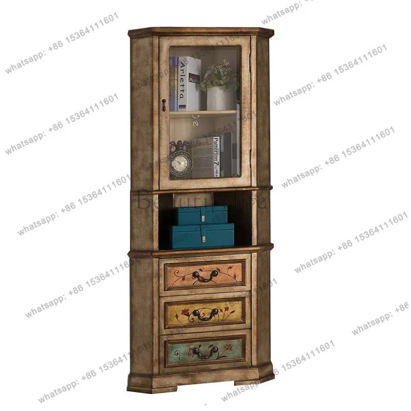 Painted solid wood living room corner cabinet corner bookshelf storage cabinet