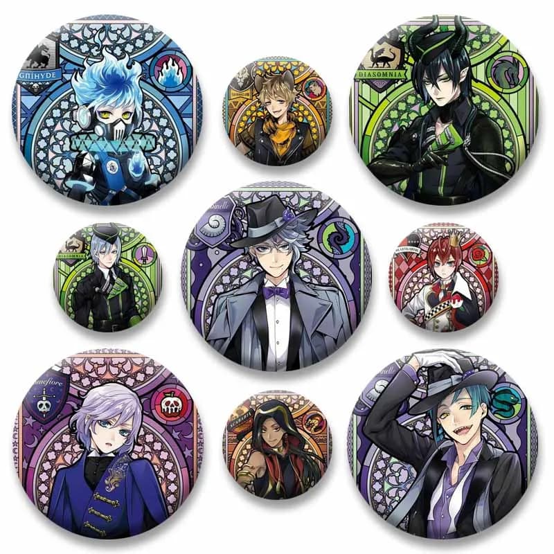 Twist Wonderland Anime Game Badge Handmade Round Brooch Cartoon Character Lapel Pins Hat Clothes Bag Pendant Jewelry Friend Gift