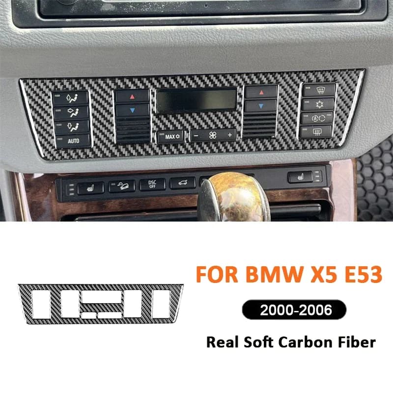 Carbon Fiber Car Accessories Central Console Air conditioning Control Buttons Panel Frame Trim Sticker For BMW X5 E53 2000-2006