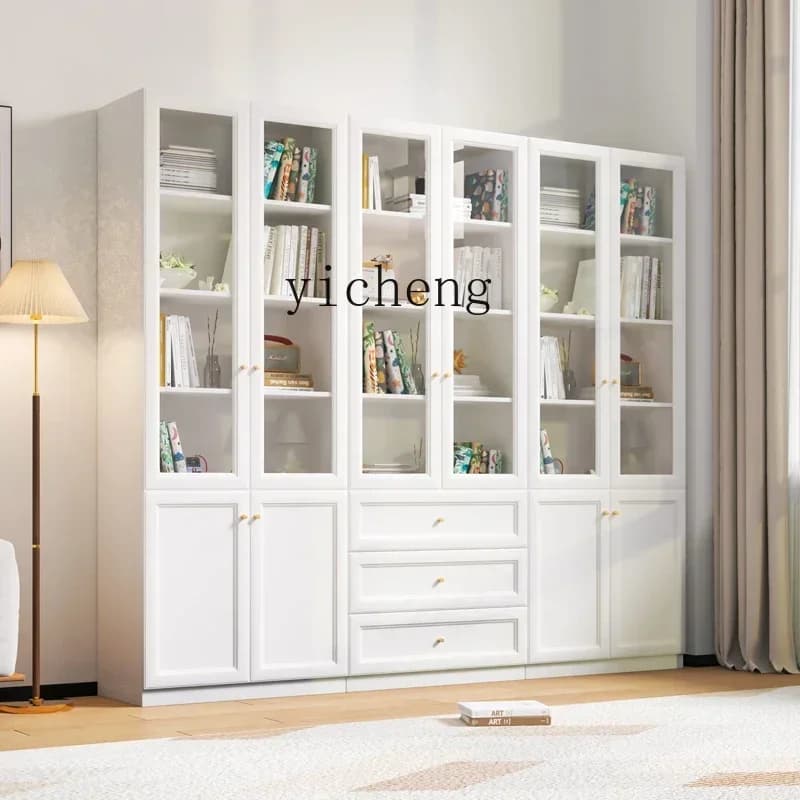 A-4 r5.20 Solid Wood Bookcase with Glass Door Storage Rack Floor Storage Dustproof Combination Cabinet