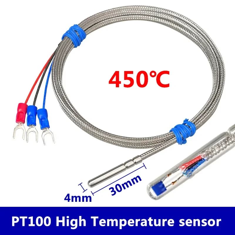 Pt100 High Temperature Probe Type Temperature Sensor Glass Fiber Insulation High Temperature Platinum Thermal Resistance 450℃