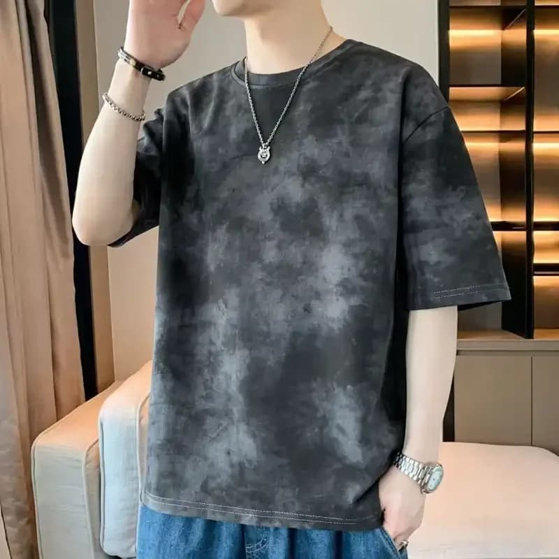 Tie Dye Crew Neck Short Sleeve T Shirt For Men Casual Summer Wear Breathable Design Fashionable Street Style Look