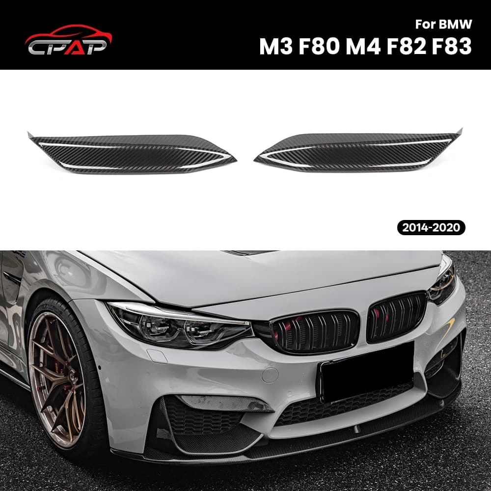 Real Dry Carbon Fiber Car Front Upper Splitter Trim For BMW M3 F80 M4 F82 F83 MP Style 2014-2020 2Pcs/Set