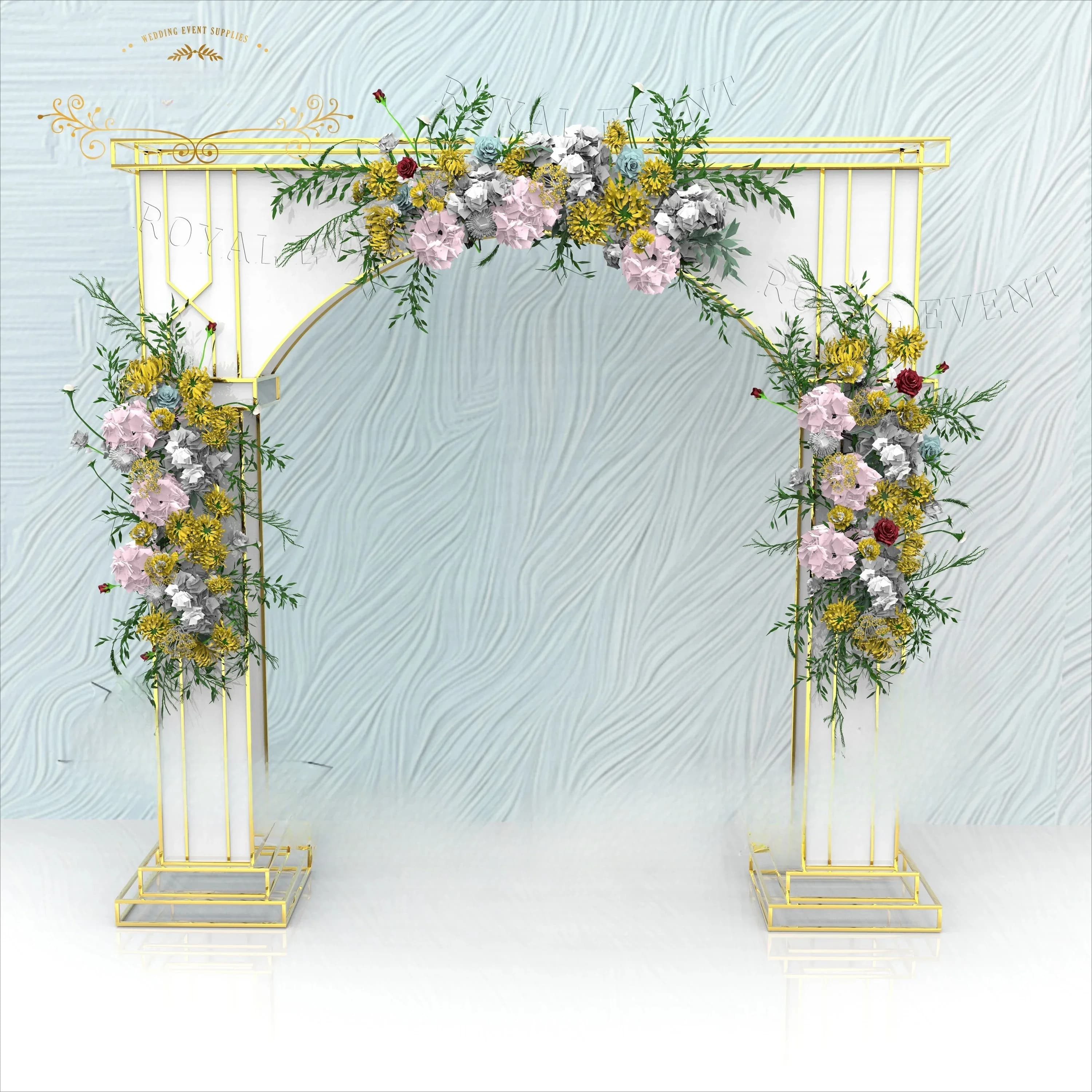 Event Party Metal Gold Stainless Steel Open Arch Backdrop Stand Wedding Decoration Flower Backdrop For Sale HOT SALES