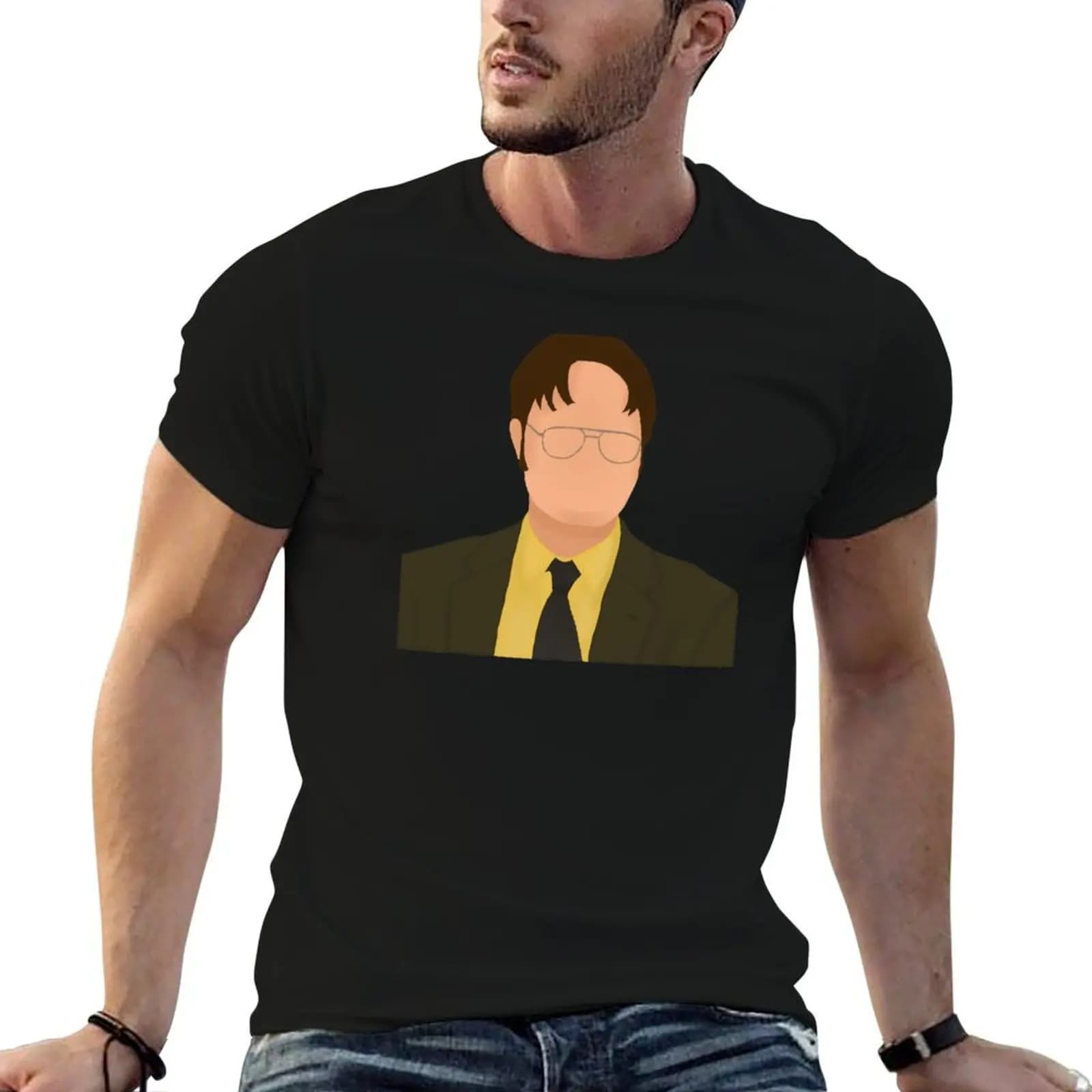 Dwight Schrute Cartoon T-Shirt Short sleeve tee cute tops slim fit t shirts for men