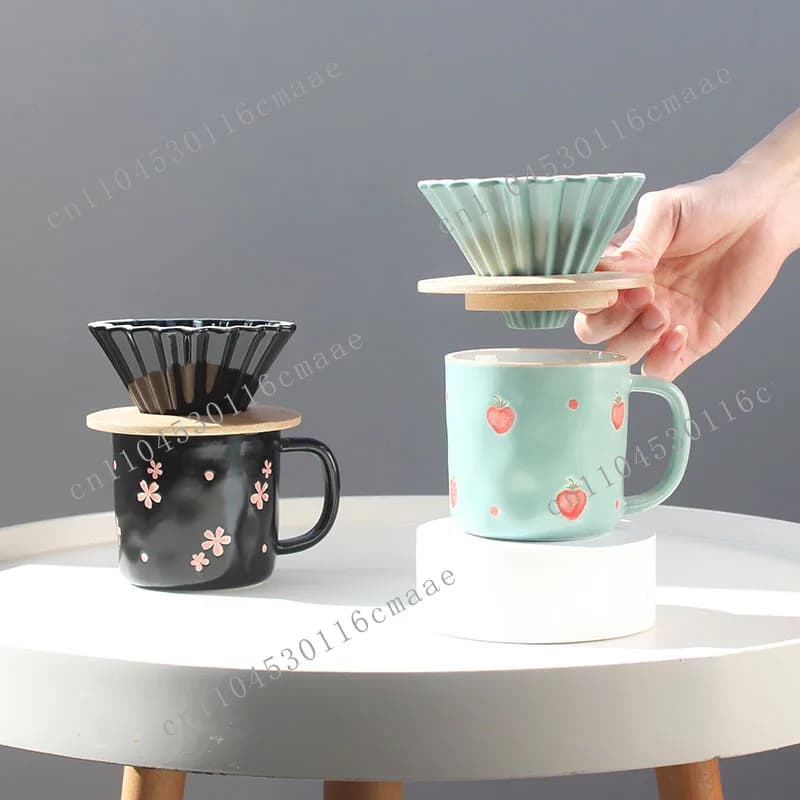 High Quality Hand-Painted Ceramic Water Cup Japanese-Style Printed for Office Home Includes Origami Filter Cup Parties