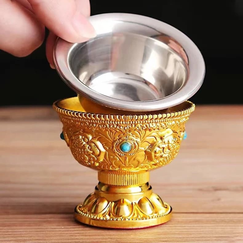 Cz alloy eight auspicious tall water supply cup stainless steel liner eight supply cup buddhist utensils and supplies
