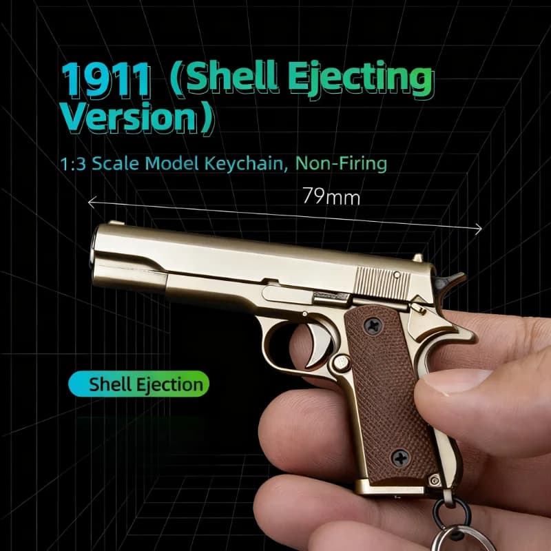New 1:3 Scale M1911 Colt Pistol Model Keychain Shell Ejectable & Detachable Alloy Toy Decoration Crafts for Collection & Display