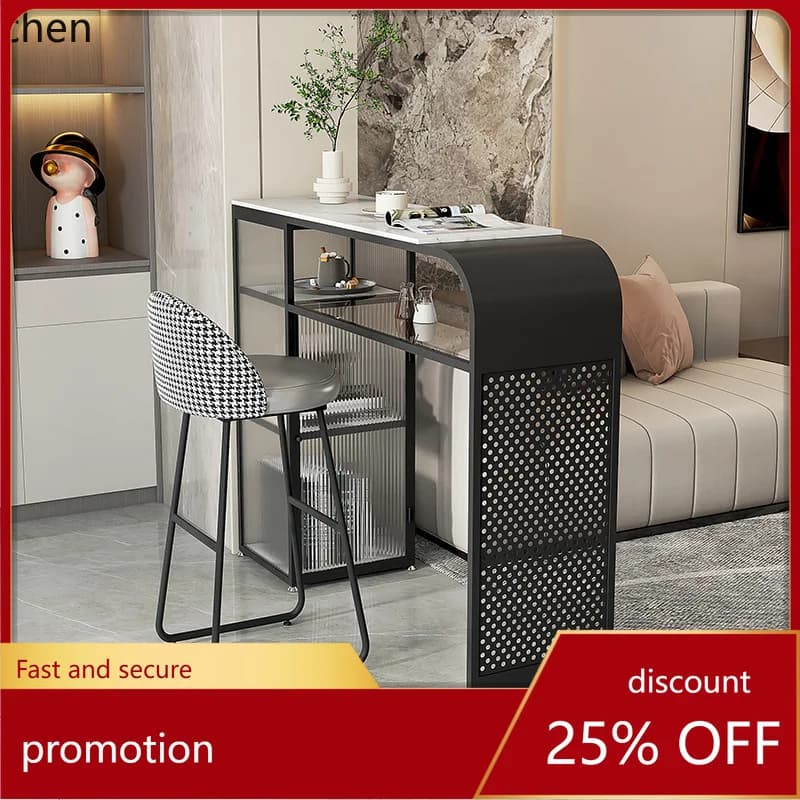 ZML Rock Slab Balcony Living Room Kitchen Dining Table and Chairs Leisure Mini Partition Cabinet High Leg Long Table
