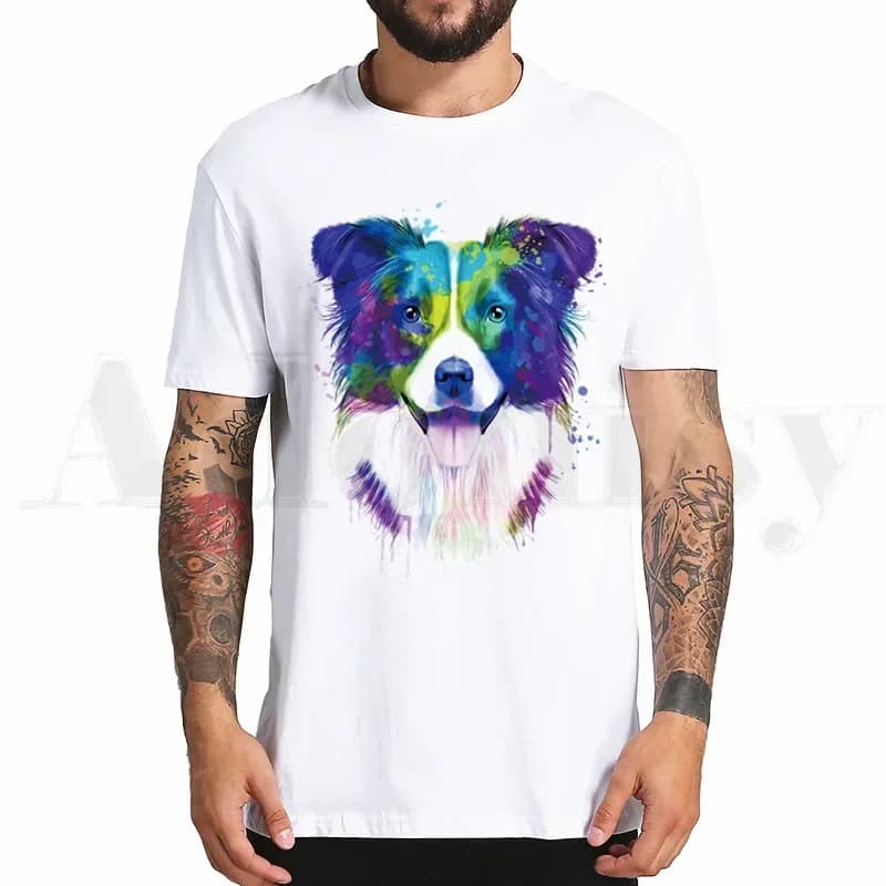 Border Collie Print Tshirt Hip Hop Girl Print Top Tees Harajuku Dog Cartoon Funny Kawaii Art Tshirts Men Fashion Summer T-shirts