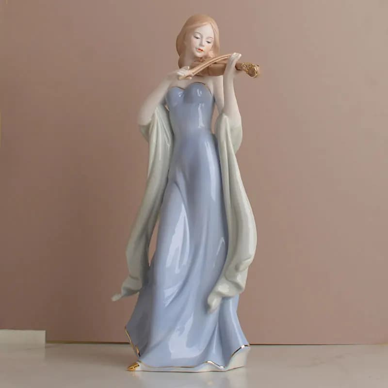 European Ceramic Living Room Home Decoration Western Beautiful Women Violin Statue Handicrafts TV Cabinet Desktop Gadget Gift