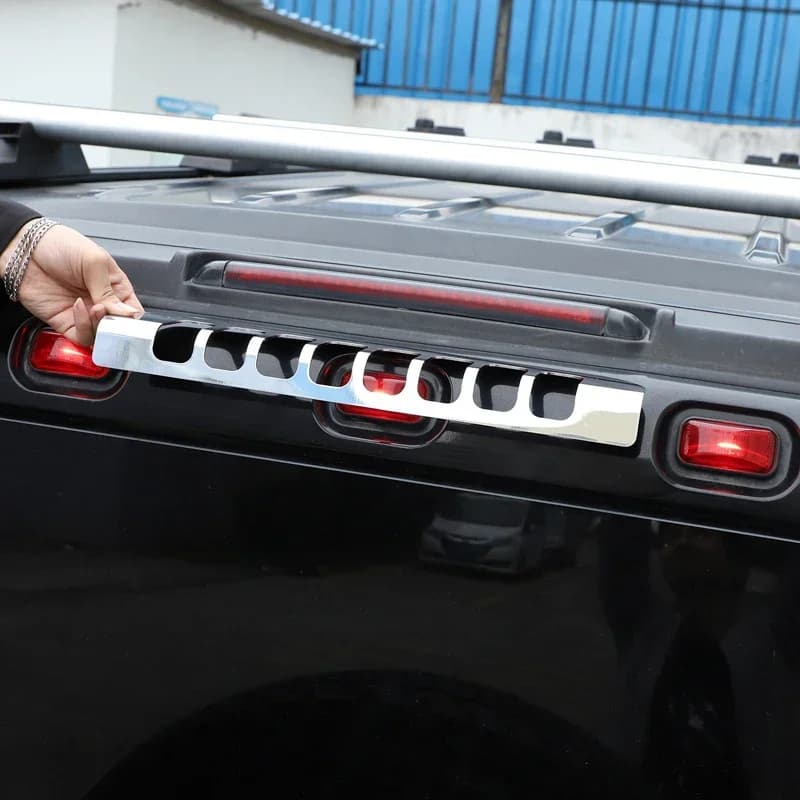 For Hummer H2 2003-2009 Aluminum Alloy Silver Car High Mount Brake Light Protection Frame Cover Trim Sticker Car Accessories