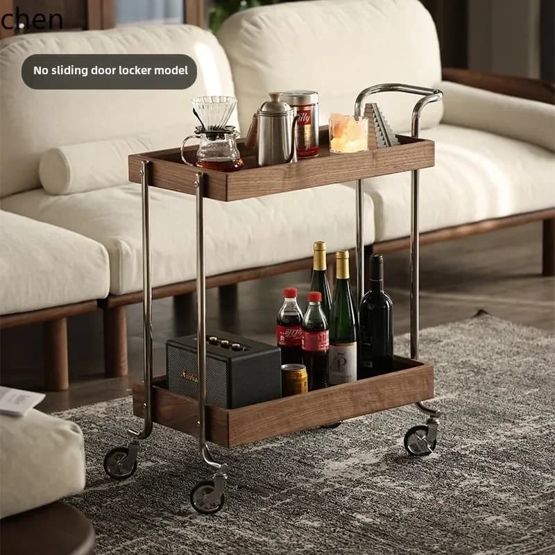H1  solid wood edge table movable coffee table living room sofa side cabinet storage tea cabinet tea cart