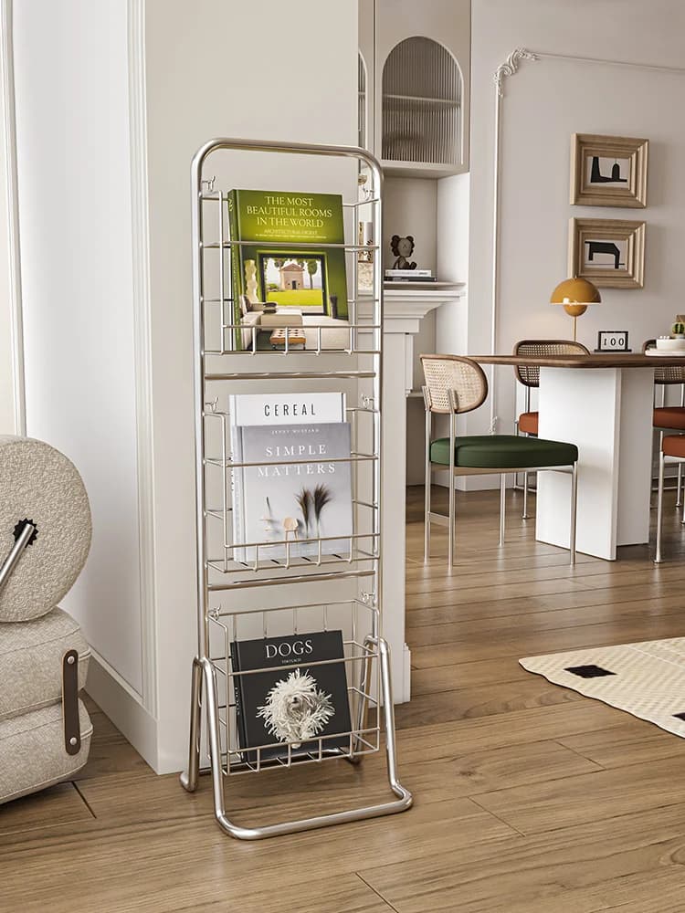 -Floor to Ceiling Iron Bookshelf, Antique Display Rack, Removable Storage Shelves, Small, Household, Magazine