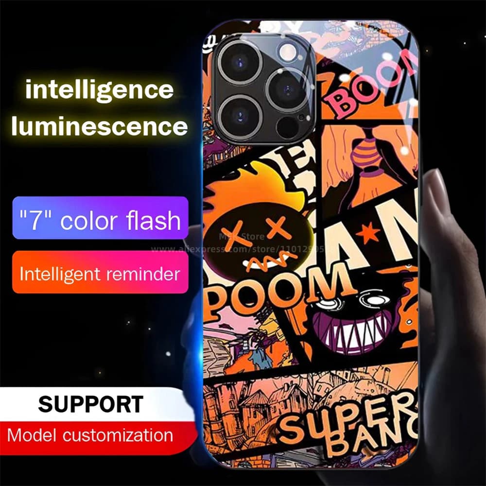 Cool Popular Graffiti Led Light Phone Case Call Flash Glitter Cover For iPhone Air 17 16 E 15 14 13 12 11 Pro Max X XR XS Plus