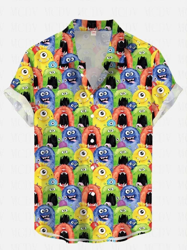 Bright Neon Colorful Creative Rainbow Chameleon Printing Short Sleeve Shirt 3D Hawaiian Shirts Summer
