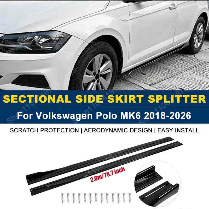 Side Skirts Extension Rocker Panel Splitter For Volkswagen Polo MK6 2018-2026 3DR 5DR ST 2M 78.7" ABS Plastic Body Kits