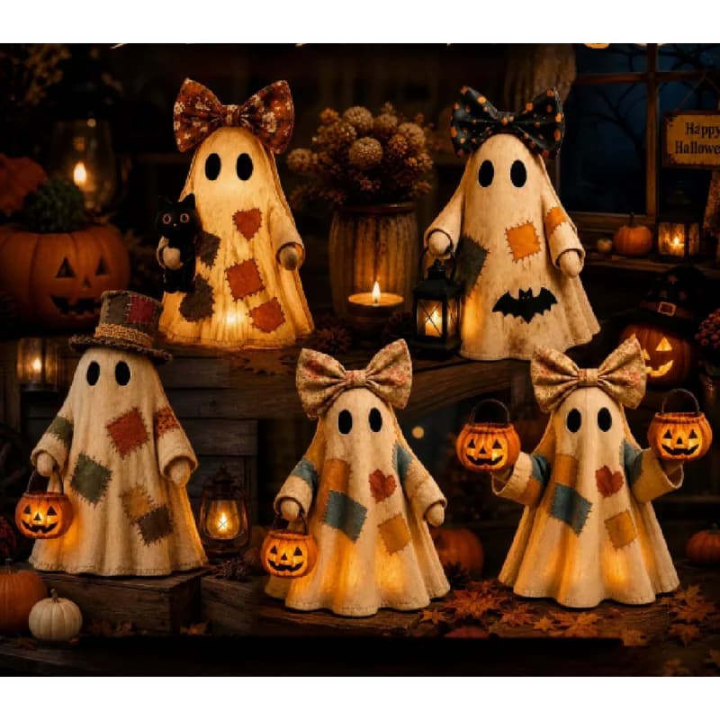 Ghost Tabletop Ornament, Halloween Witch Hat Bow Halloween Decorations, Suitable for Living Room, Bedroom and Tabletop Decoratio