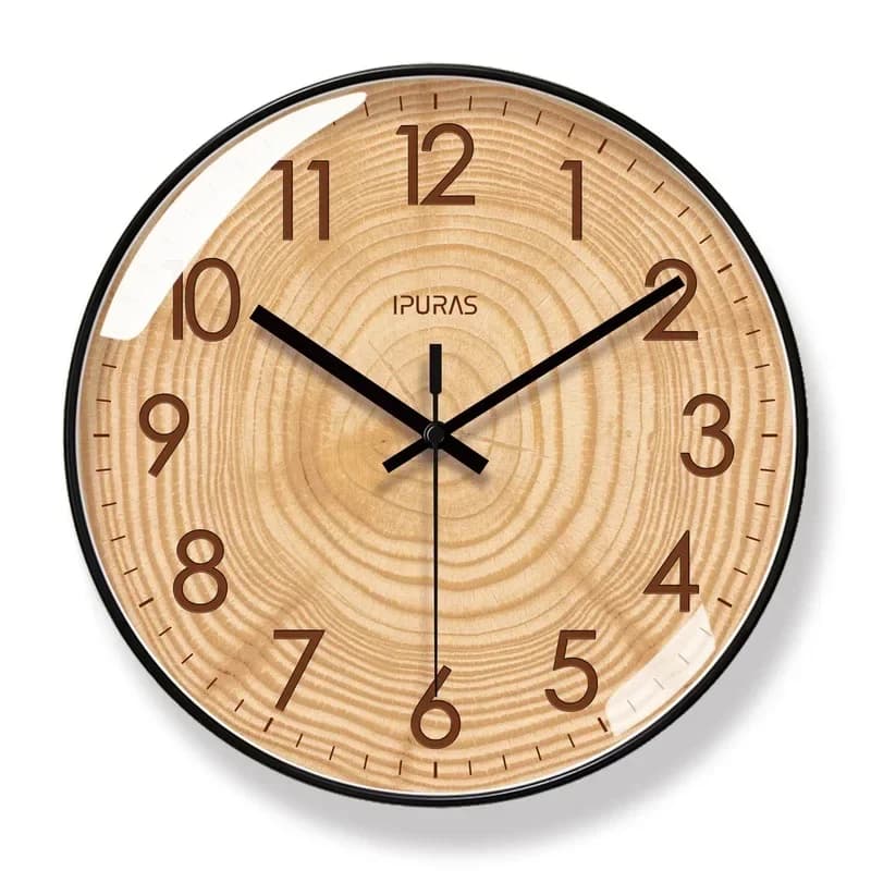 2025 New Home Fashion Wall Watch Wooden Texture Simple Wall Clock Living Room Art Clock Round Silent Sweep Second Quartz Clock