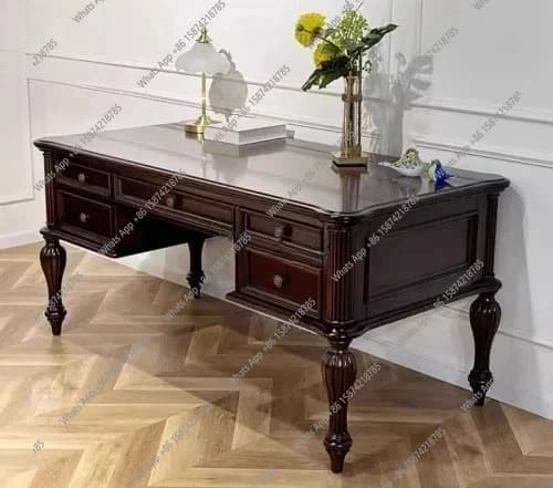 XM American Country Solid Wood Desk Classic Roman Column Retro Study Writing Table