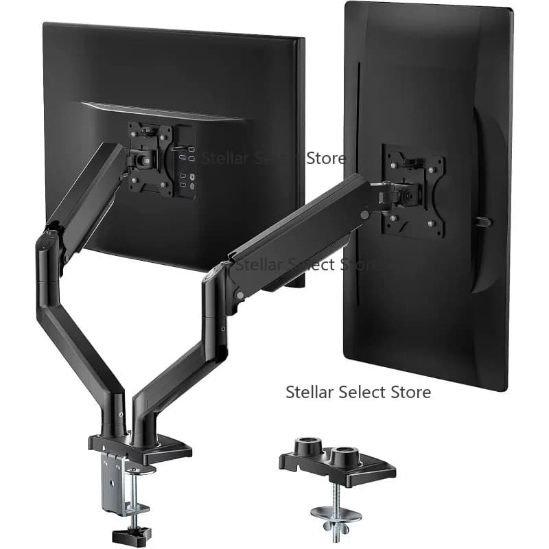 DT-02 13''-32'' 10kg Pole-Mounted Steel Aluminum Mechanical Spring Dual  Arm VESA Mount Stand Bracket Matte Black Stock